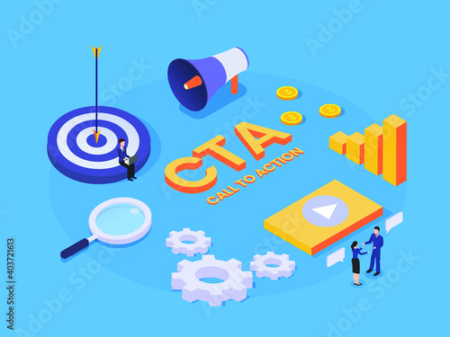 CTA Call to Action isometric 3d vector concept for banner, website, illustration, landing page, flyer, etc.