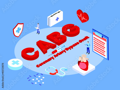 Coronary artery bypass grafting (CABG) isometric 3d vector concept for banner, website, illustration, landing page, flyer, etc.