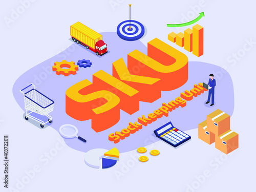 Stock Keeping Unit SKU 3D flat isometric vector concept for banner, website, illustration, landing page, flyer, etc.