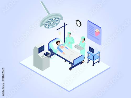 Heart surgery 3D flat isometric vector concept for banner, website, illustration, landing page, flyer, etc.