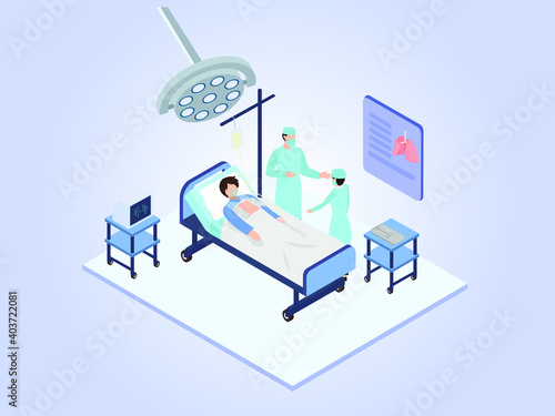 Lung surgery 3D flat isometric vector concept for banner, website, illustration, landing page, flyer, etc.