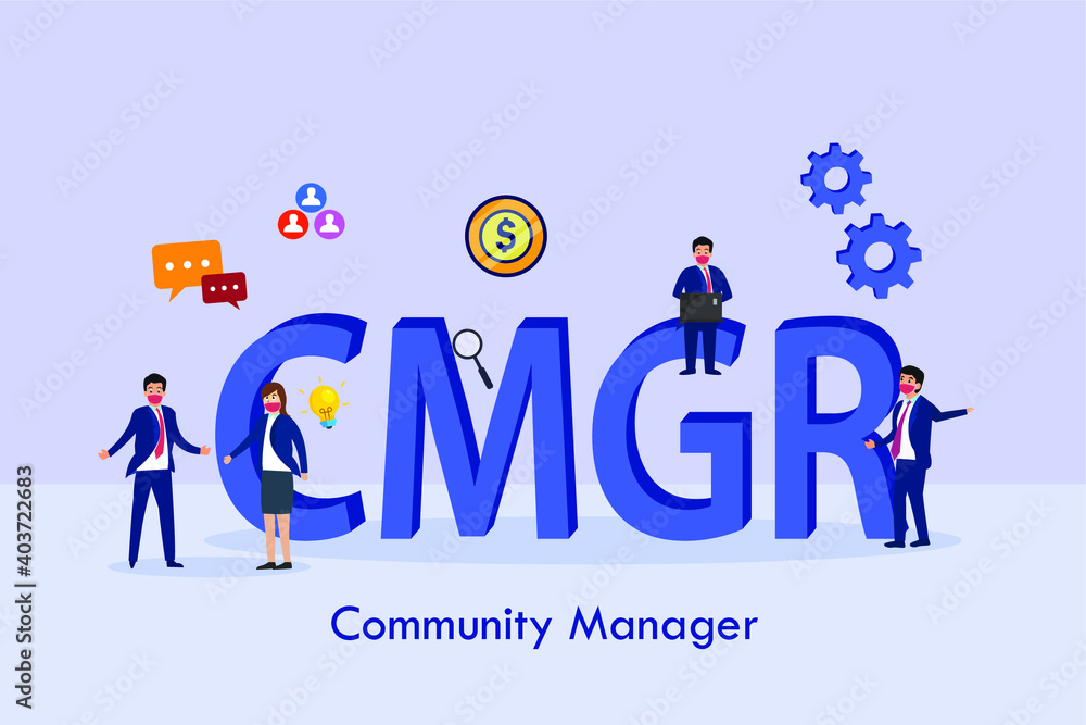 Community Manager (CMGR) 2D flat vector concept for banner, website, illustration, landing page, flyer, etc. Community Manager (CMGR) 2D flat vector concept for banner, website, illustration, landing page, flyer, etc.