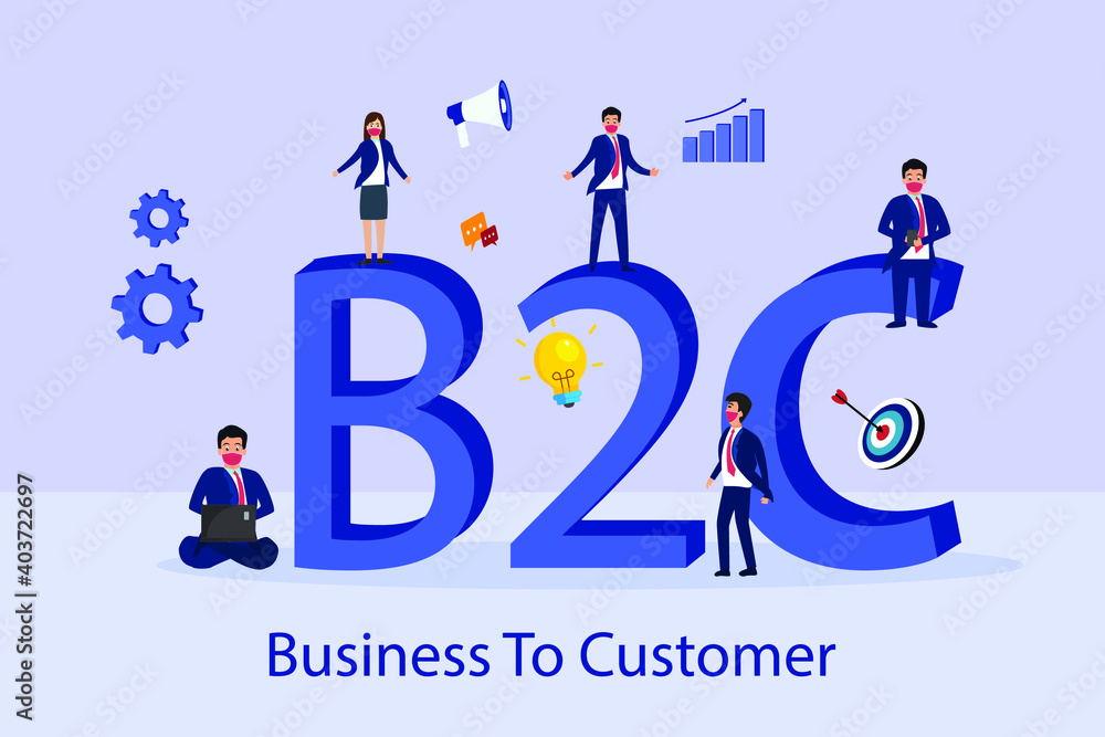 Business to Customer (B2C) 2D flat vector concept for banner, website, illustration, landing page, flyer, etc. Business to Customer (B2C) 2D flat vector concept for banner, website, illustration, landing page, flyer, etc.