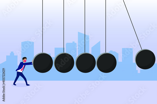 Businessman pushing steel balls 2D flat vector concept for banner, website, illustration, landing page, flyer, etc.