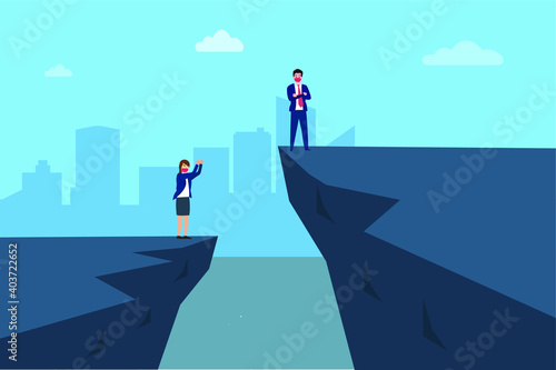 Businessman businesswoman inequality 2D flat vector concept for banner, website, illustration, landing page, flyer, etc.