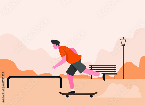 Teenager on skateboard 2D flat vector concept for banner, website, illustration, landing page, flyer, etc.