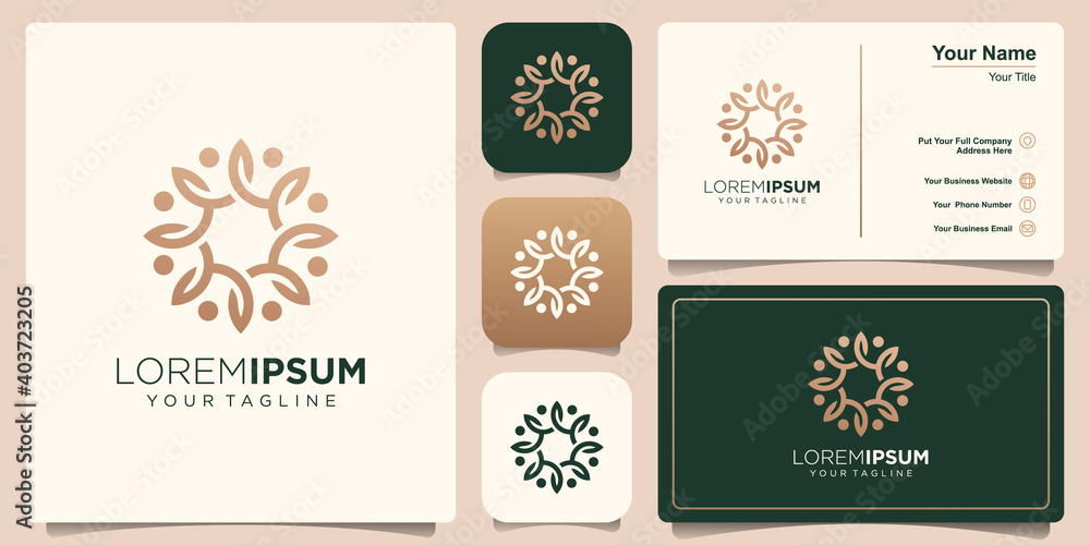 Beautiful golden nature flowers circle vector logo and business card design
