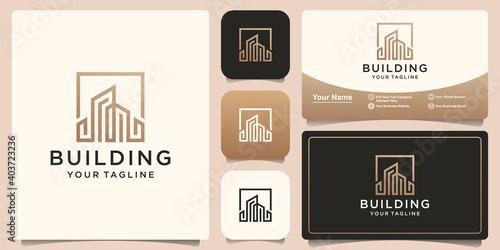 building or city logo design with line art style. city building abstract For Logo Design Inspiration and business card design