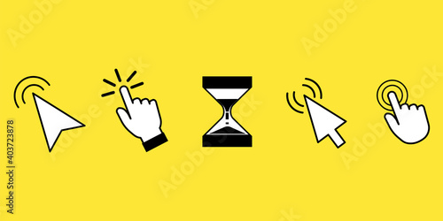 Vintage set for web background design. Website icon symbol. Click button on a yellow background. Stock illustration. EPS 10.
