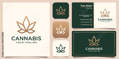 cannabis line art logo and business card design