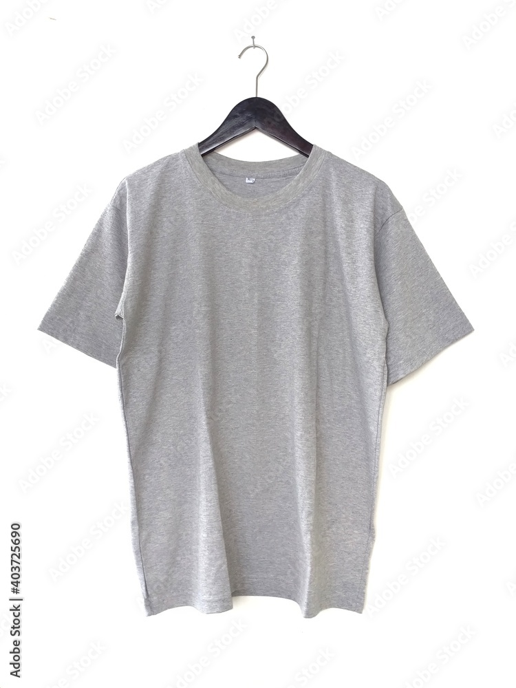 grey t shirt on hanger with white background grey t shirt on hanger with white background