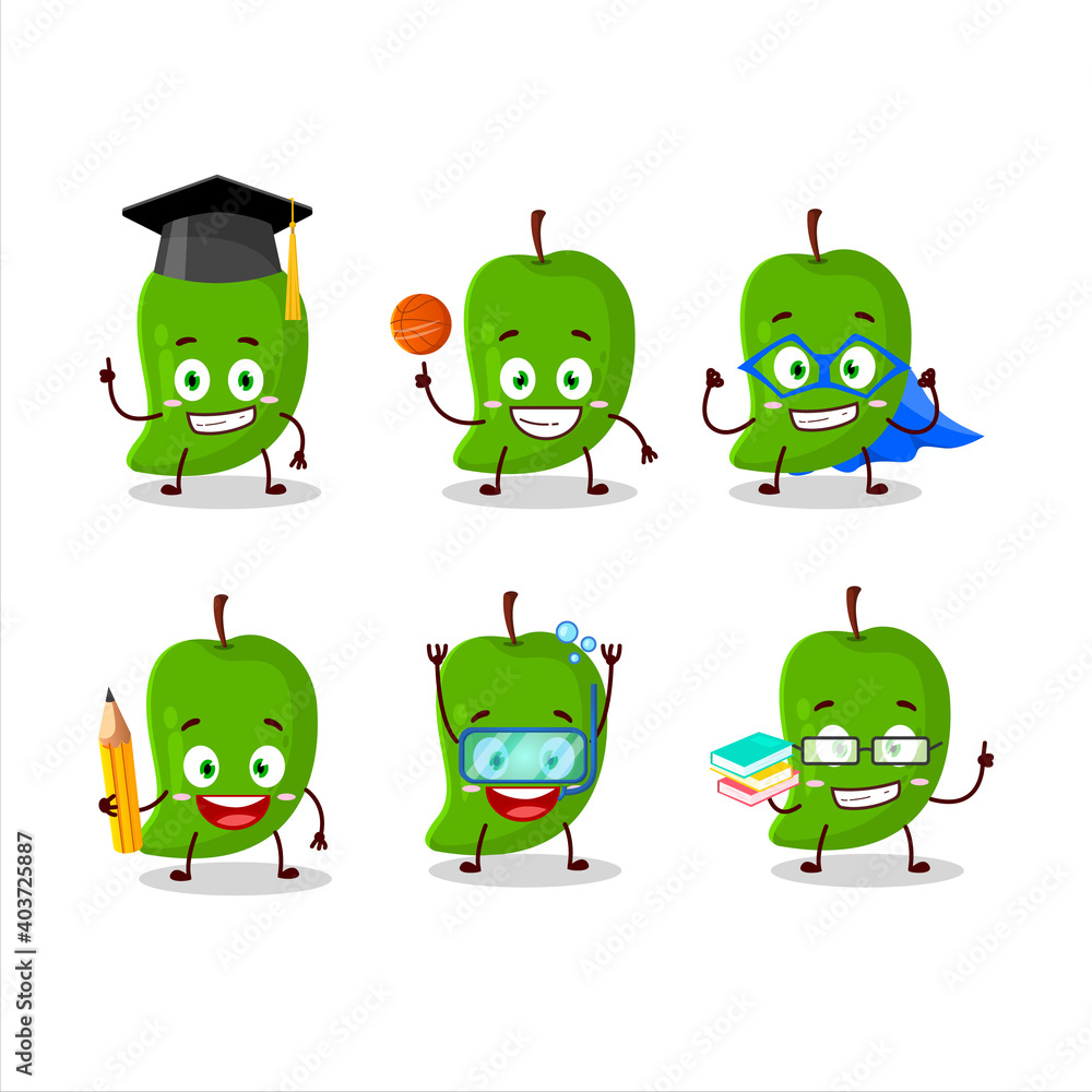 School student of green mango cartoon character with various expressions School student of green mango cartoon character with various expressions