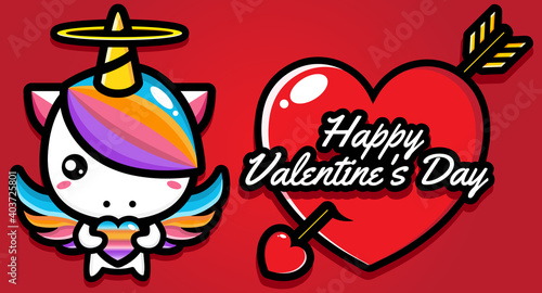cute unicorn character design on valentine s day happy greeting card