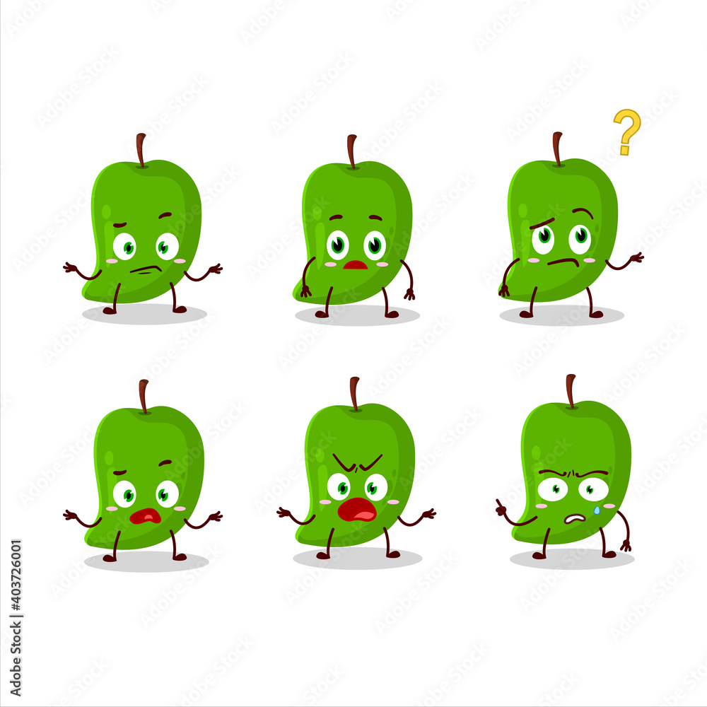 Cartoon character of green mango with what expression Cartoon character of green mango with what expression
