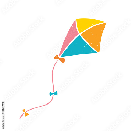 Cute vector kite. Colored kite isolated on a white background. Vector shabby hand drawn illustration