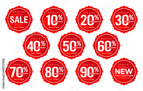 set of discount labels and tags, Discount sticker number, discount number set, tag number discount vector set, red label sale numbers collection. For advertising, shopping festival, promotion store.