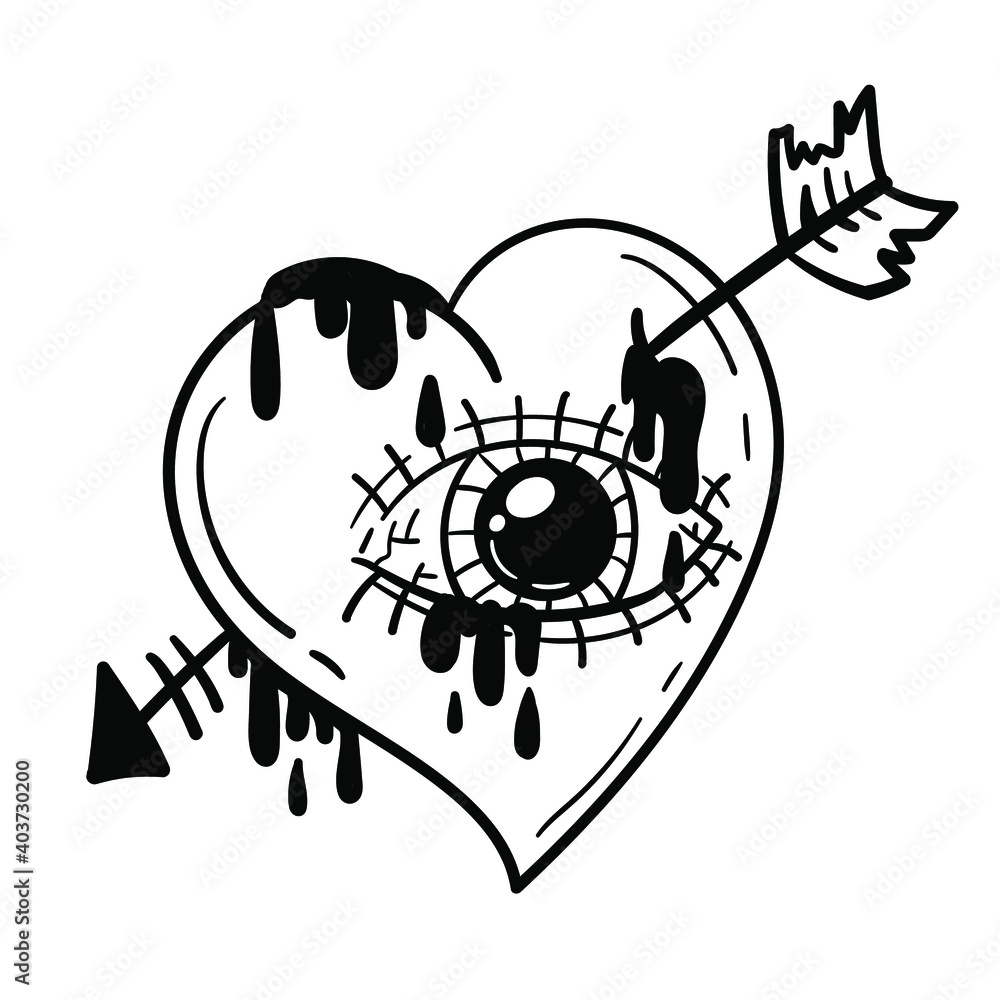 Heart eye tattoo design line art Stock Vector | Adobe Stock