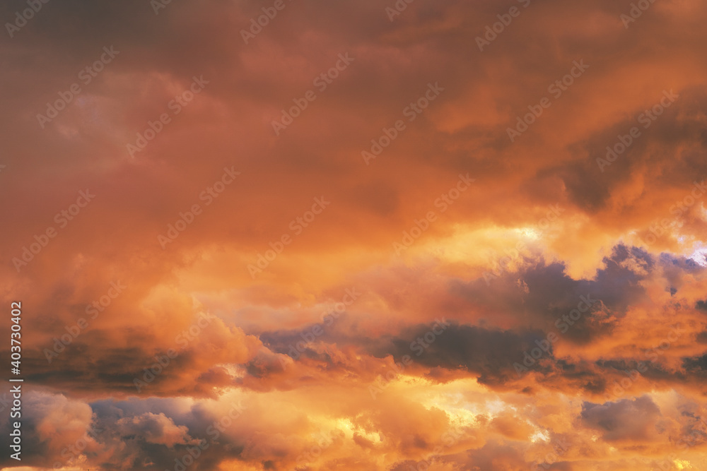 オレンジ色の夕焼け雲に染まった空 オレンジ色の夕焼け雲に染まった空