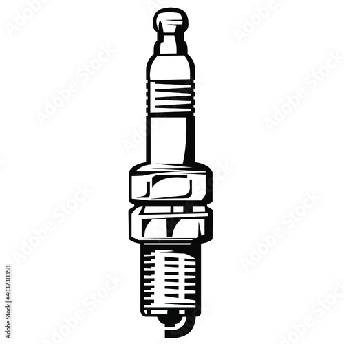 monochrome illustration of spark plug on white background (isolated)