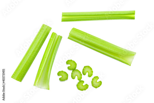 Top view of celery isolated on white background
