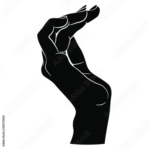 Beautiful female hand in elegant capped gesture. Black and white silhouette. 