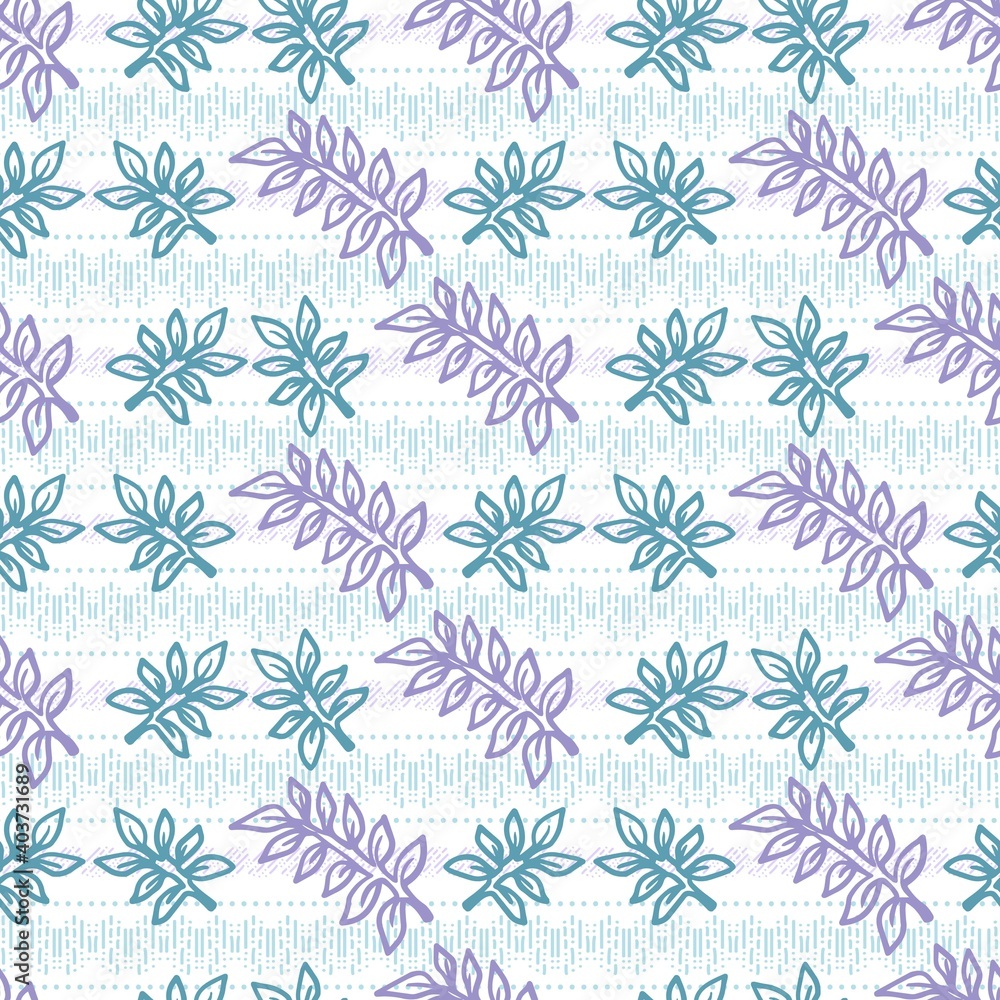 Green and Purple Decorated Fern Leaf Vector Art Seamless Pattern