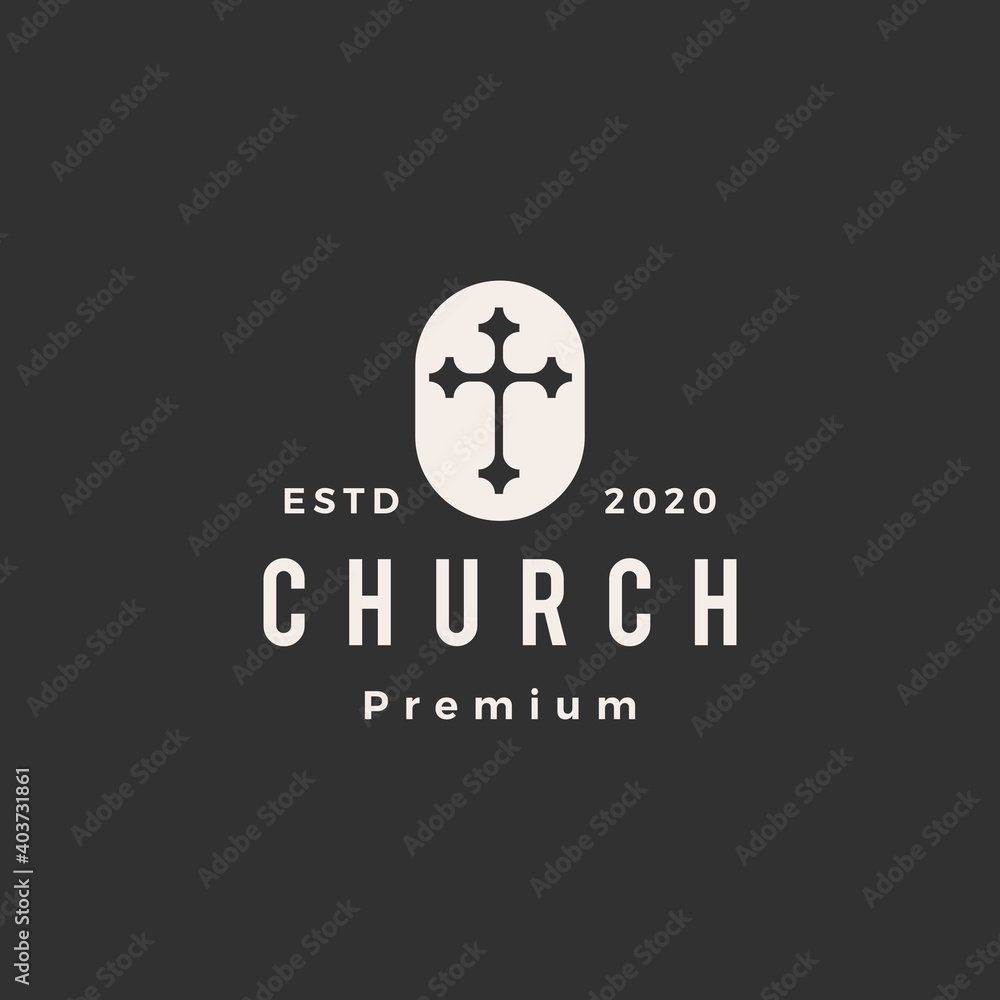 christian cross church hipster vintage logo vector icon illustration