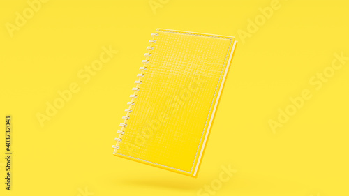 Yellow notebook on yellow background. clipping path. Minimal idea concept, 3D Render.