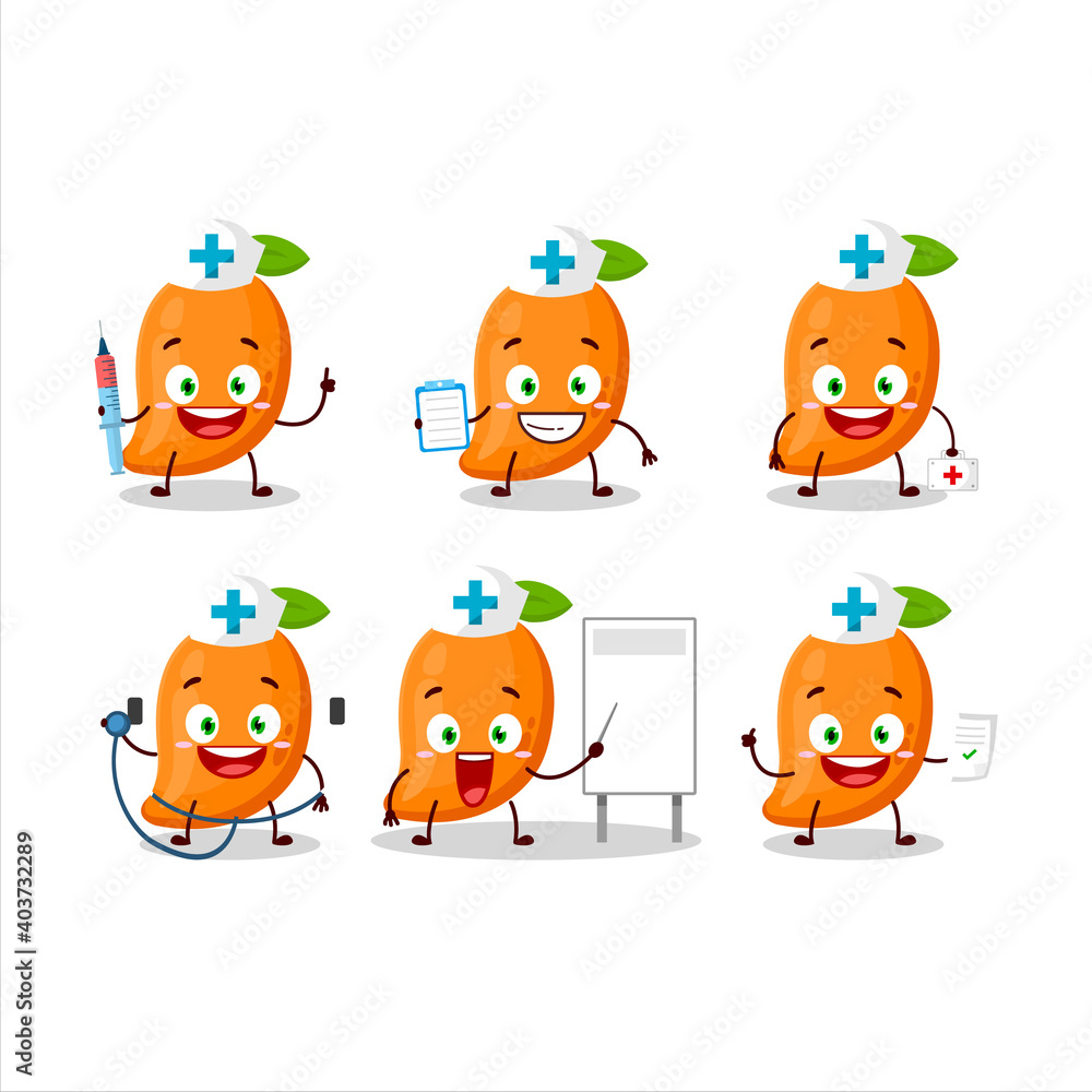 Doctor profession emoticon with mango cartoon character Doctor profession emoticon with mango cartoon character
