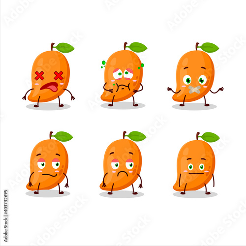 Mango cartoon in character with nope expression