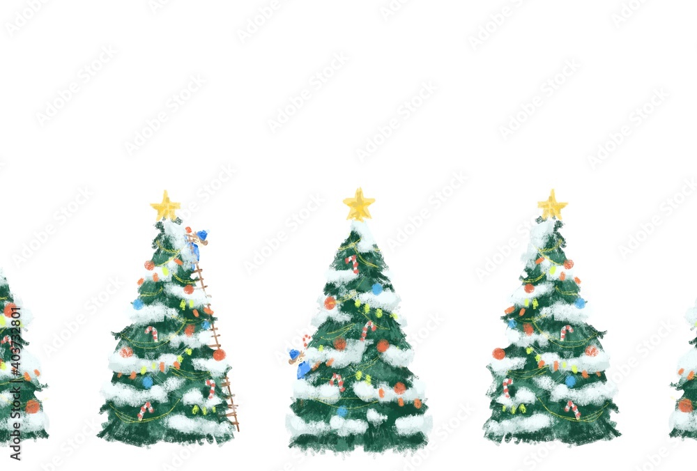 絵本のようなクリスマスツリーのイラスト