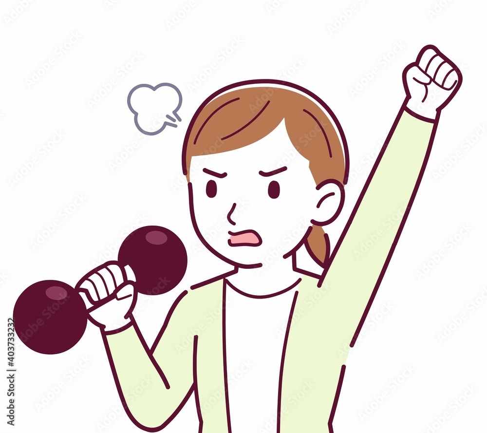 Young woman in a cardigan_Dumbbell Young woman in a cardigan_Dumbbell