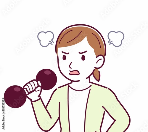 Young woman in a cardigan_Dumbbell