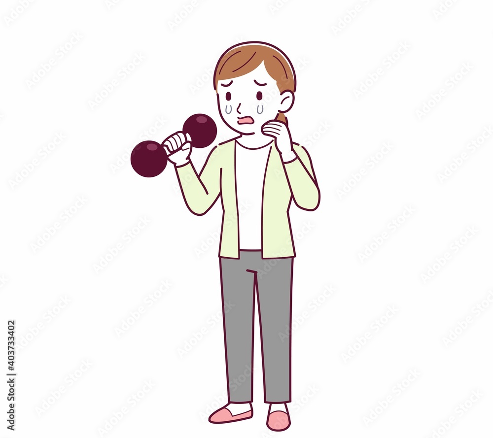 Young woman in a cardigan_Dumbbell Young woman in a cardigan_Dumbbell