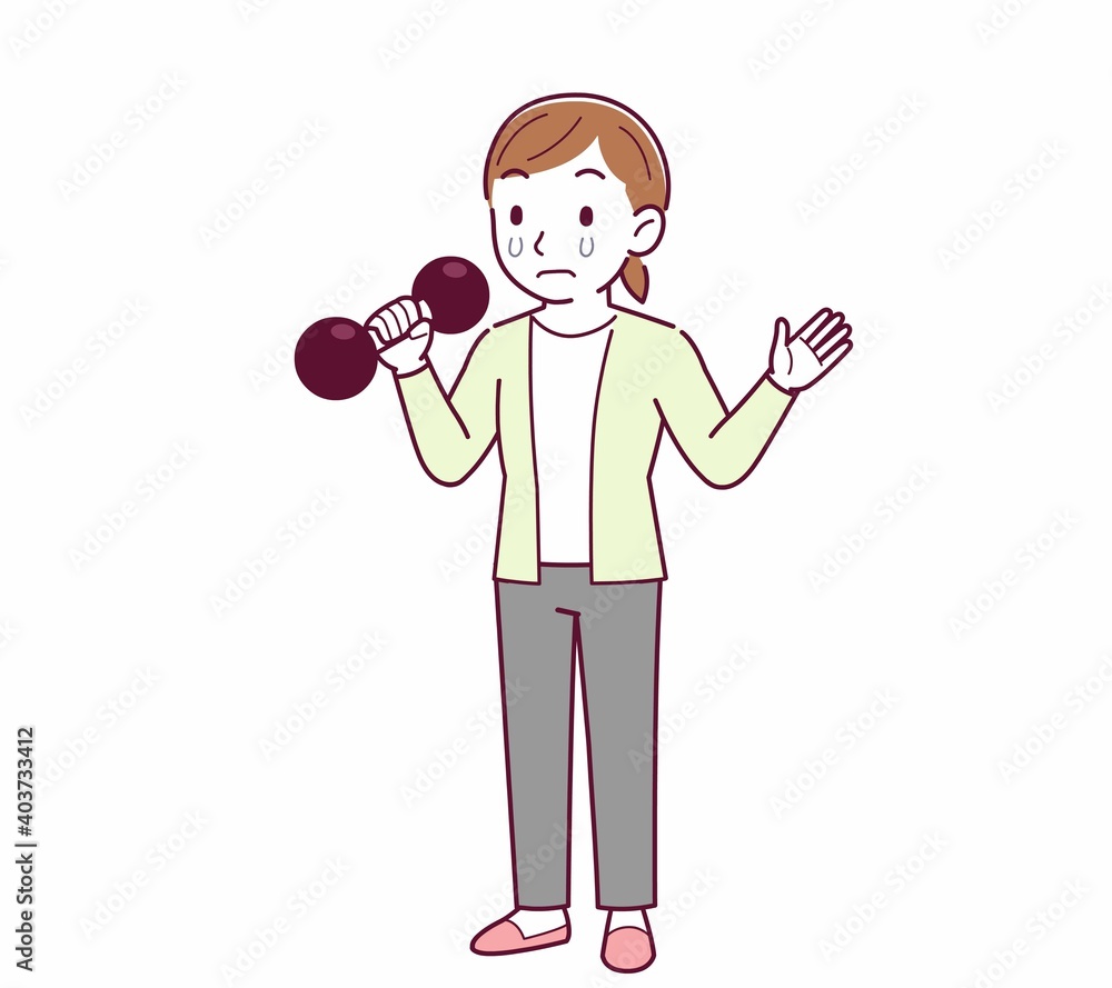 Young woman in a cardigan_Dumbbell Young woman in a cardigan_Dumbbell
