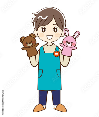 男性、幼稚園、先生、遊ぶ