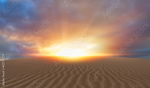 Orange ripple sand dune desert at amazing sunset