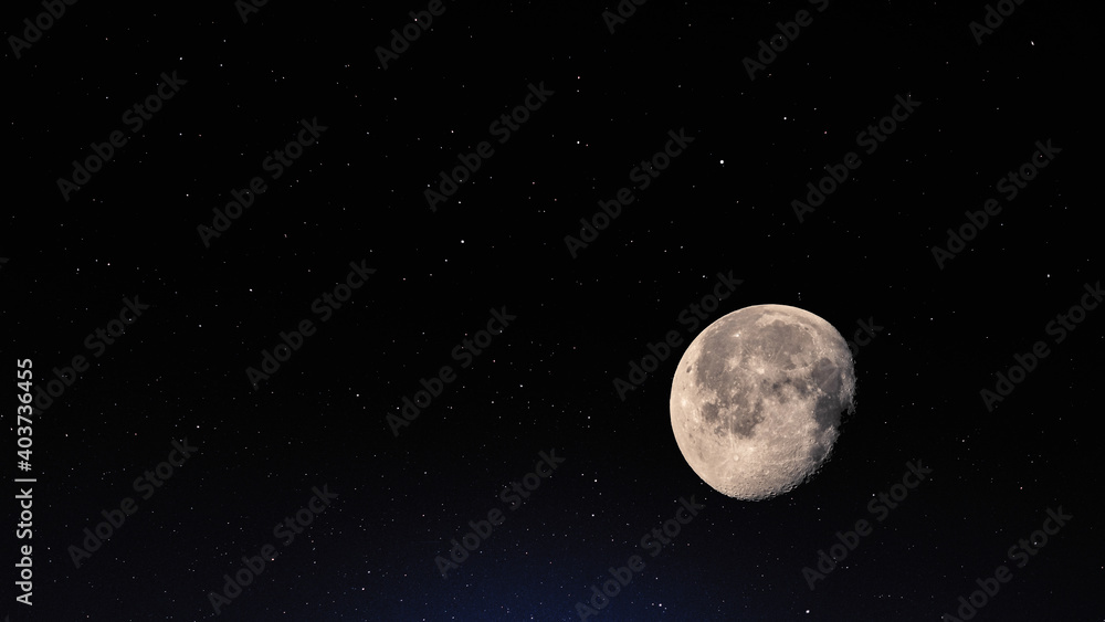 Moon in starry night sky, universe background