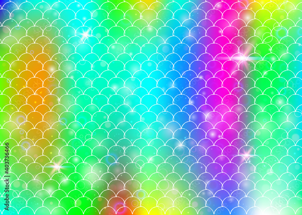 Princess mermaid background with kawaii rainbow scales pattern. Fish tail banner with magic sparkles and stars. Sea fantasy invitation for girlie party. Multicolor princess mermaid backdrop. Princess mermaid background with kawaii rainbow scales pattern. Fish tail banner with magic sparkles and stars. Sea fantasy invitation for girlie party. Multicolor princess mermaid backdrop.