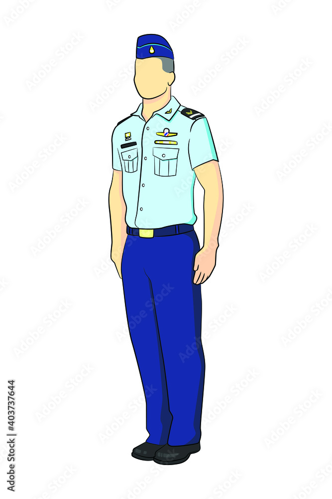 Standing Thailand air force student in drawing style isolated vector