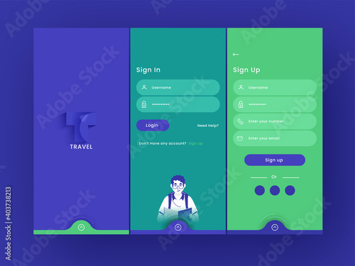 Set Of UI, UX, GUI Screens Travel App Including As Create Account, Sign In, Sign Up For Mobile Application.