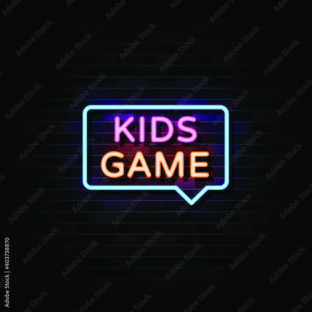 Kids Game Neon Signs Vector. Design Template Neon Style Kids Game Neon Signs Vector. Design Template Neon Style