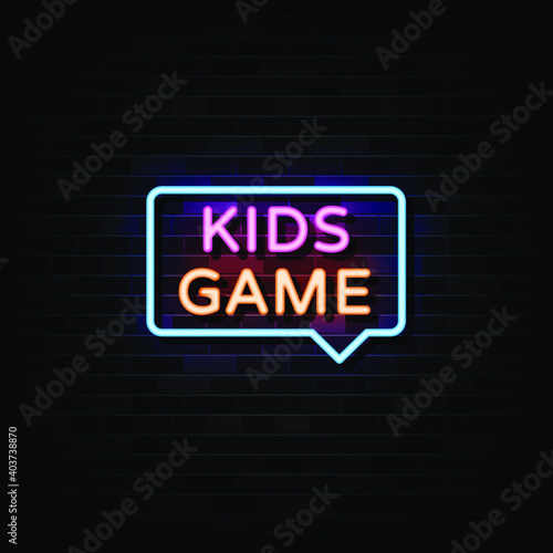 Kids Game Neon Signs Vector. Design Template Neon Style