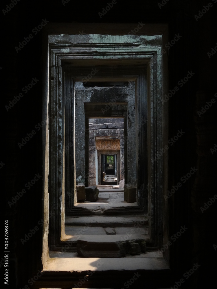 A corridor in Angkor Wat, Cambodia.
