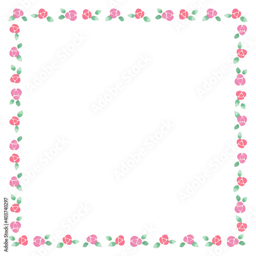水彩の飾りフレーム　薔薇の花　正方形 © harako