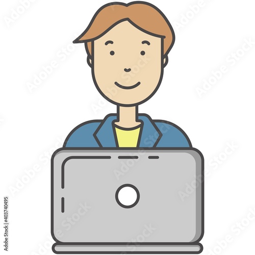 Blogger man or internet user at laptop vector icon design