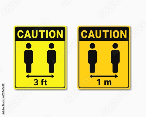 Social distancing singboard. Notice. Physical distancing 3 feet or 1 meter. Keep distance in public to protect from COVID-19.  Illustration vector