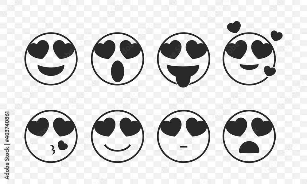 Set of emoji love icon. Emoticon with heart. Cute expression. Illustration vector Set of emoji love icon. Emoticon with heart. Cute expression. Illustration vector
