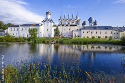 September morning in the Tikhvin Theotokos Assumption Monastery. Leningrad region, Russia