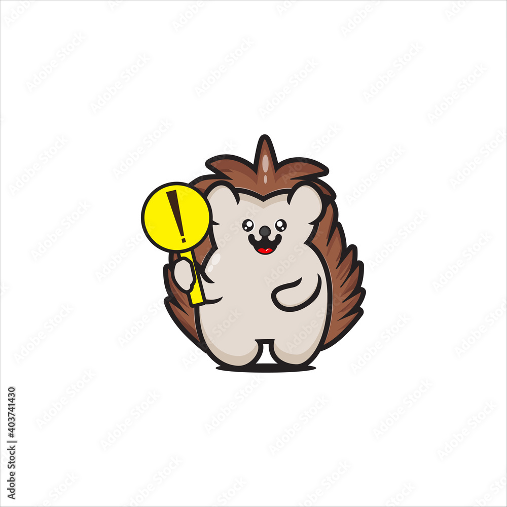 cute hedgehog mascot with warning sign vector design eps 10 cute hedgehog mascot with warning sign vector design eps 10